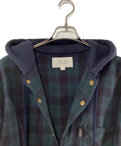 SEDAN ALL-PURPOSE（セダンオールパーパス）SEDAN ALL-PURPOSE (セダンオールパーパス) FLANNNEL Hoodie ネイビー×グリーン サイズ:SIZE XLの古着・服飾アイテム