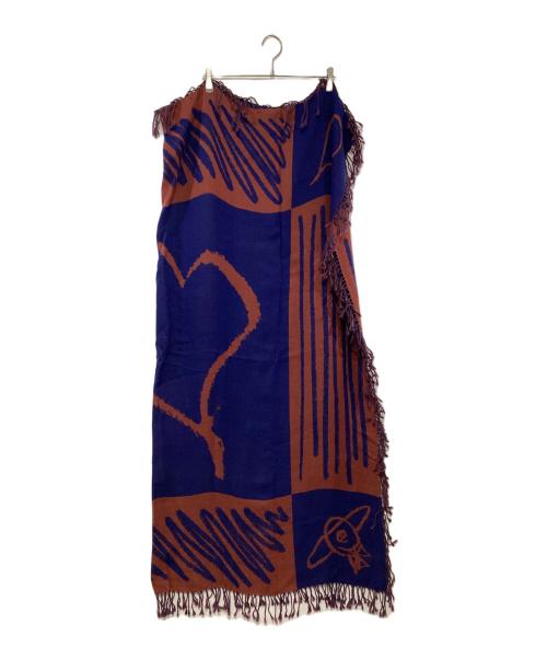 Vivienne Westwood（ヴィヴィアンウエストウッド）Vivienne Westwood (ヴィヴィアンウエストウッド) ストール ブラウン×ネイビーの古着・服飾アイテム