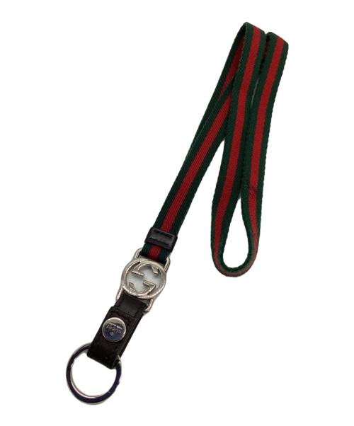 GUCCI（グッチ）GUCCI (グッチ) ネックストラップ　シェリーライン グリーン×レッド×ブラウンの古着・服飾アイテム