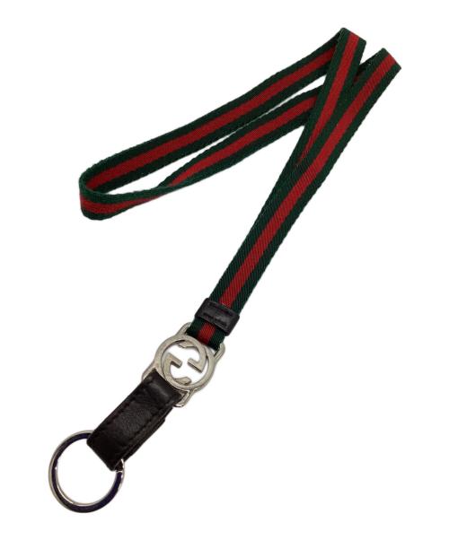 GUCCI（グッチ）GUCCI (グッチ) ネックストラップ　シェリーライン グリーン×レッド×ブラウンの古着・服飾アイテム