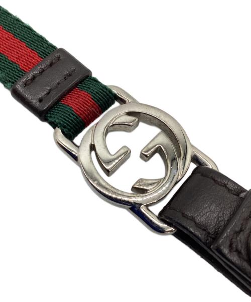 GUCCI（グッチ）GUCCI (グッチ) ネックストラップ　シェリーライン グリーン×レッド×ブラウンの古着・服飾アイテム