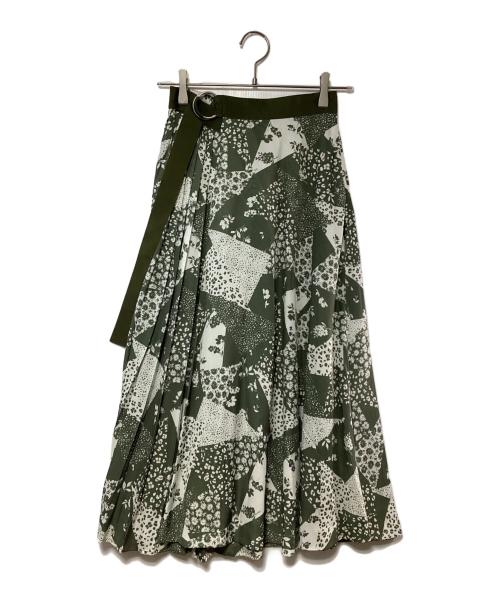 CODELLO（コッデロ）CODELLO (コッデロ) パッチワークプリントラップスカート グリーン サイズ:38の古着・服飾アイテム