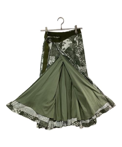 CODELLO（コッデロ）CODELLO (コッデロ) パッチワークプリントラップスカート グリーン サイズ:38の古着・服飾アイテム
