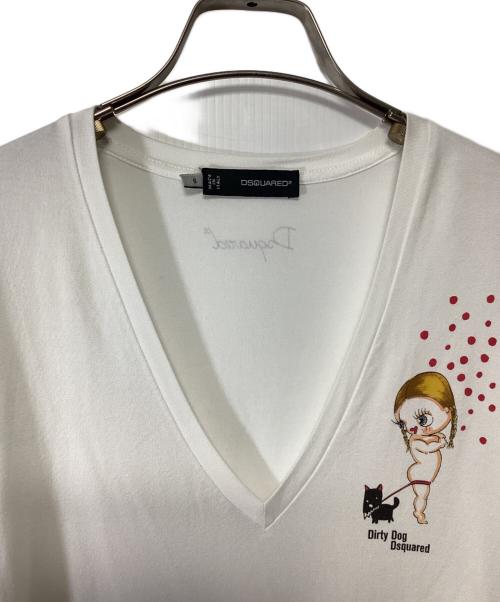 DSQUARED2（ディースクエアード）DSQUARED2 (ディースクエアード) Vネックカットソー ホワイト サイズ:Sの古着・服飾アイテム