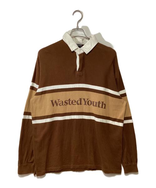 WASTED YOUTH（ウェイステッドユース）WASTED YOUTH (ウエステッド ユース) ラガーシャツ ブラウン×ホワイト サイズ:Lの古着・服飾アイテム