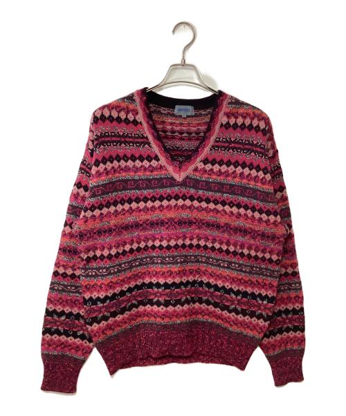 KENZO（ケンゾー）KENZO (ケンゾー) Vネック総柄ニット パープル サイズ:3の古着・服飾アイテム