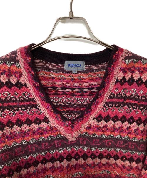 KENZO（ケンゾー）KENZO (ケンゾー) Vネック総柄ニット パープル サイズ:3の古着・服飾アイテム