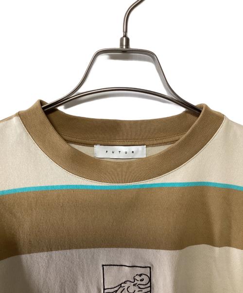 FUTUR（フューチャー）FUTUR (フューチャー) 刺繍カットソー ブラウン×ベージュ サイズ:Lの古着・服飾アイテム