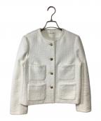 ESTNATIONエストネーション）の古着「ファンシーツィードノーカラージャケット」｜ホワイト