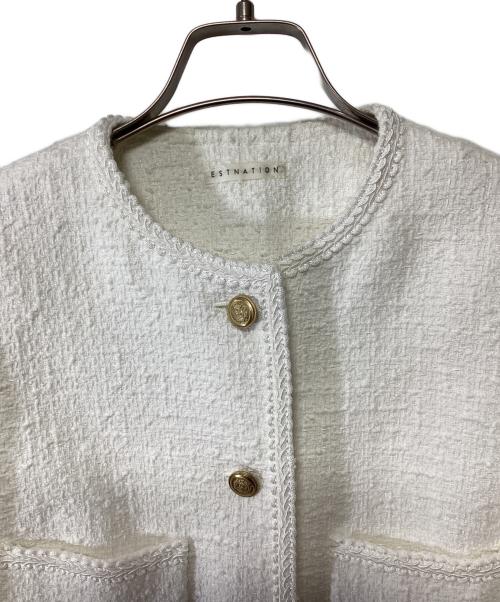 ESTNATION（エストネーション）ESTNATION (エストネーション) ファンシーツィードノーカラージャケット ホワイト サイズ:36の古着・服飾アイテム