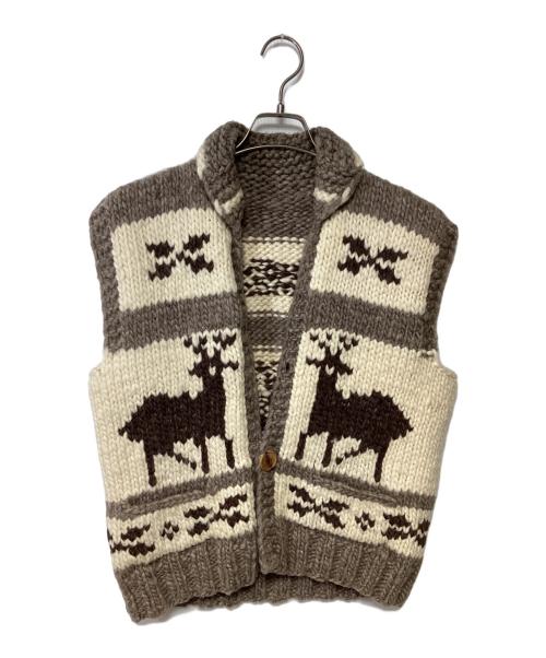 その他ブランド（ソノタブランド）その他ブランド (ソノタブランド) カウチンニットベスト ベージュ×ブラウン サイズ:記載無しの古着・服飾アイテム