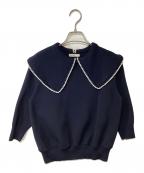 YORIヨリ）の古着「コットン刺繍カラーニット」｜ネイビー