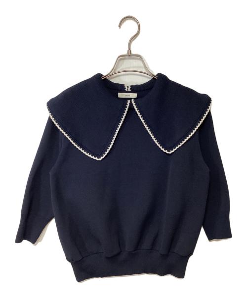 YORI（ヨリ）YORI (ヨリ) コットン刺繍カラーニット ネイビー サイズ:Fの古着・服飾アイテム