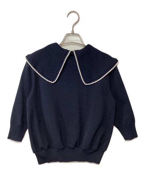 YORI（ヨリ）YORI (ヨリ) コットン刺繍カラーニット ネイビー サイズ:Fの古着・服飾アイテム