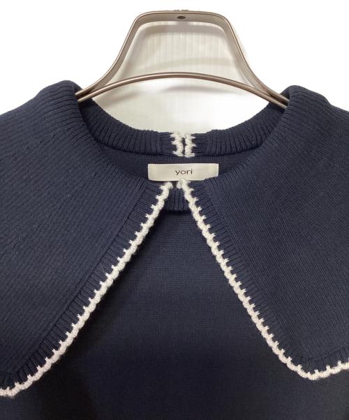 YORI（ヨリ）YORI (ヨリ) コットン刺繍カラーニット ネイビー サイズ:Fの古着・服飾アイテム