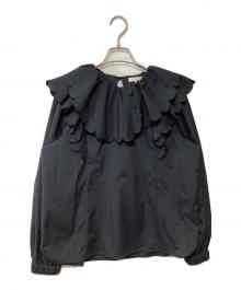 YORI（ヨリ）の古着「たっぷりスカラップブラウス」｜ブラック