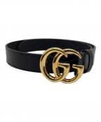 GUCCIグッチ）の古着「ダブルG スリムベルト ブラック レザー」｜ゴールド×ブラック