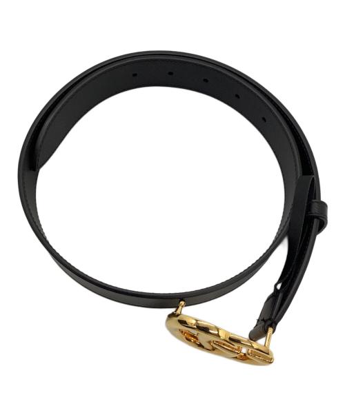 GUCCI（グッチ）GUCCI (グッチ) ダブルG スリムベルト ブラック レザー ゴールド×ブラック サイズ:75・30の古着・服飾アイテム