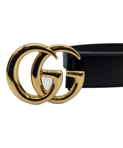 GUCCI（グッチ）GUCCI (グッチ) ダブルG スリムベルト ブラック レザー ゴールド×ブラック サイズ:75・30の古着・服飾アイテム