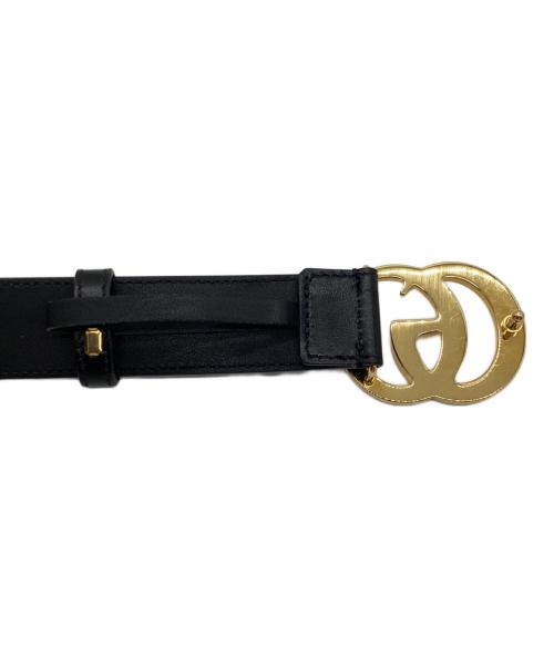 GUCCI（グッチ）GUCCI (グッチ) ダブルG スリムベルト ブラック レザー ゴールド×ブラック サイズ:75・30の古着・服飾アイテム