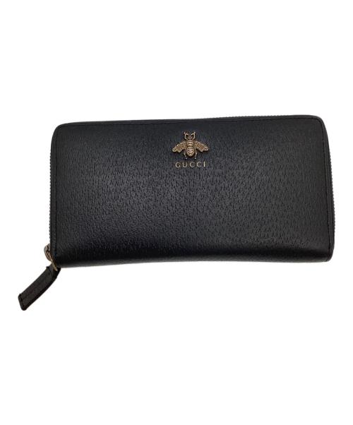 GUCCI（グッチ）GUCCI (グッチ) 〔アニマリエ〕レザー ジップアラウンドウォレット ブラックの古着・服飾アイテム