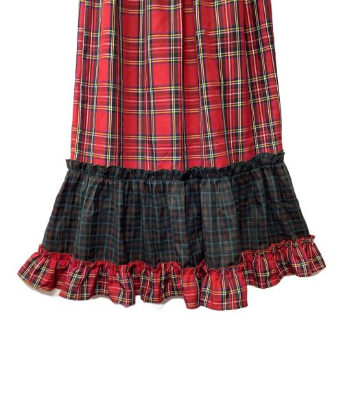 kutir（クティール）kutir (クティール) ダブルチェックフリルスカート レッド×グリーン サイズ:SIZE Mの古着・服飾アイテム