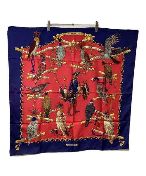 HERMES（エルメス）HERMES (エルメス) カレ90	LES OISEAUX DU ROY(王の鳥たち) ブルー×レッドの古着・服飾アイテム
