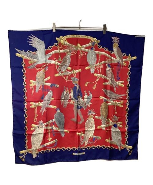 HERMES（エルメス）HERMES (エルメス) カレ90	LES OISEAUX DU ROY(王の鳥たち) ブルー×レッドの古着・服飾アイテム