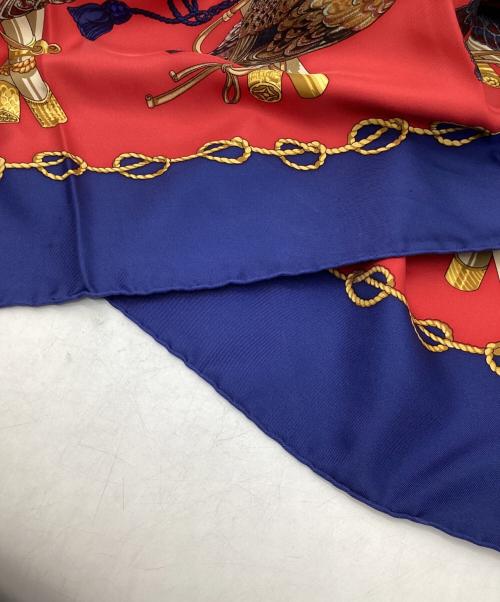 HERMES（エルメス）HERMES (エルメス) カレ90	LES OISEAUX DU ROY(王の鳥たち) ブルー×レッドの古着・服飾アイテム