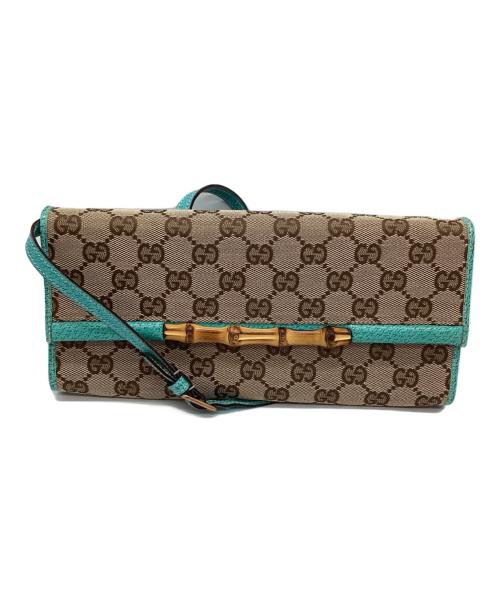 GUCCI（グッチ）GUCCI (グッチ) ショルダーポーチ　GGキャンバス/バンブー ベージュ×ブルーの古着・服飾アイテム
