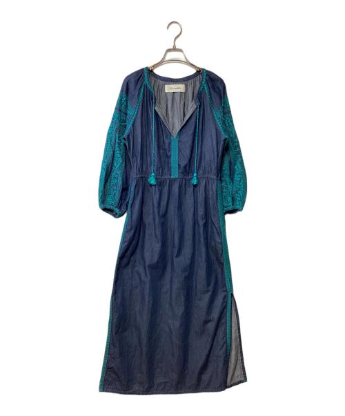 sara mallika（サラマリカ）sara mallika (サラマリカ) 半袖ワンピース インディゴ×ブルー サイズ:記載無しの古着・服飾アイテム