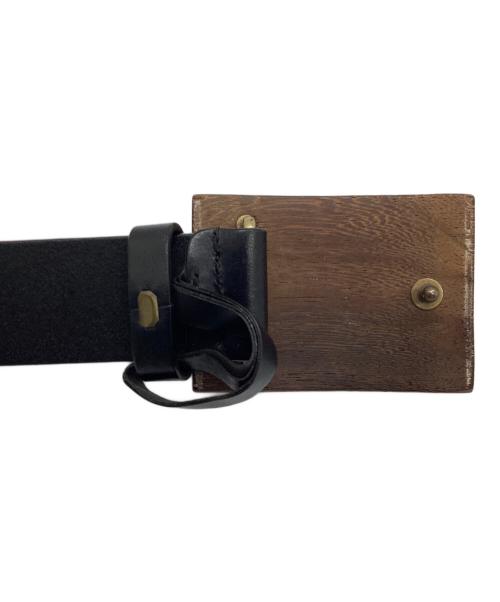 GUCCI（グッチ）GUCCI (グッチ) ウッドスクエアバックルベルト ブラック×ブラウンの古着・服飾アイテム