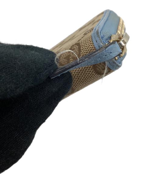 GUCCI（グッチ）GUCCI (グッチ) ラウンドジップウォレット　GGキャンバス ベージュ×ブルーの古着・服飾アイテム