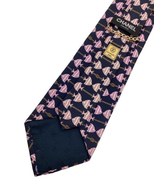 CHANEL（シャネル）CHANEL (シャネル) シルクネクタイ ネイビー×ピンク サイズ:記載無しの古着・服飾アイテム