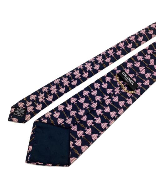 CHANEL（シャネル）CHANEL (シャネル) シルクネクタイ ネイビー×ピンク サイズ:記載無しの古着・服飾アイテム