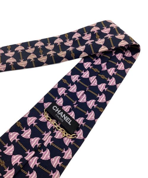 CHANEL（シャネル）CHANEL (シャネル) シルクネクタイ ネイビー×ピンク サイズ:記載無しの古着・服飾アイテム