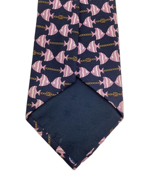 CHANEL（シャネル）CHANEL (シャネル) シルクネクタイ ネイビー×ピンク サイズ:記載無しの古着・服飾アイテム