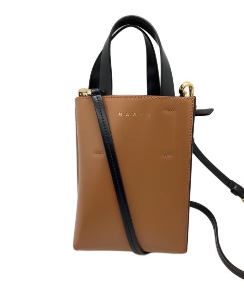 MARNI（マルニ）MARNI (マルニ) 2WAYレザーバッグ　ミュオゼ ブラウン×ブラックの古着・服飾アイテム
