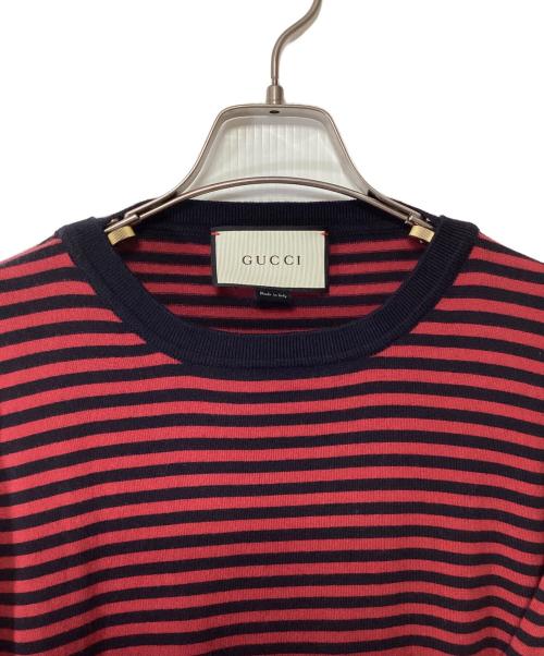 GUCCI（グッチ）GUCCI (グッチ) 薄手ニット レッド×ネイビー サイズ:Lの古着・服飾アイテム