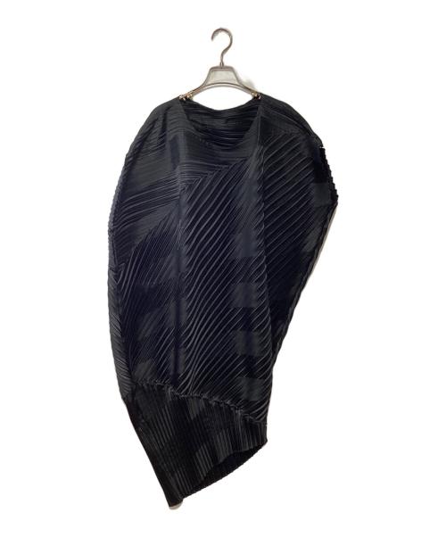 ISSEY MIYAKE（イッセイミヤケ）ISSEY MIYAKE (イッセイミヤケ) プリーツアシンメトリーボーダーチュニック ブラック サイズ:2の古着・服飾アイテム