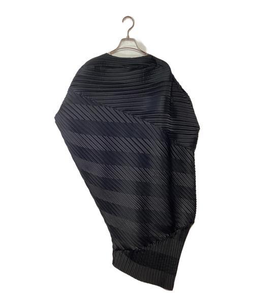 ISSEY MIYAKE（イッセイミヤケ）ISSEY MIYAKE (イッセイミヤケ) プリーツアシンメトリーボーダーチュニック ブラック サイズ:2の古着・服飾アイテム