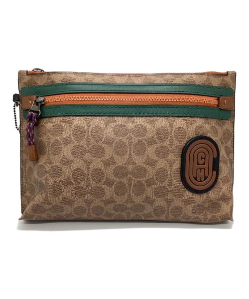 COACH（コーチ）COACH (コーチ) セカンドバッグ　	シグネチャー ベージュ×グリーン×オレンジの古着・服飾アイテム