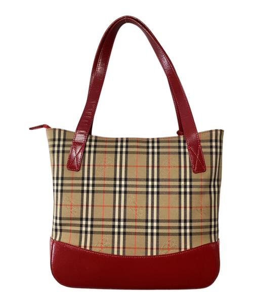 Burberry's（バーバリー）Burberry's (バーバリーズ) トートバッグ　ノバチェック ベージュ×レッドの古着・服飾アイテム