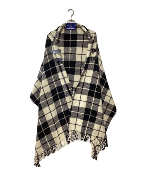 BURBERRY BLUE LABEL（バーバリーロンドンブルーレーベル）BURBERRY BLUE LABEL (バーバリーロンドンブルーレーベル) ロゴ刺繍ポンチョ ホワイト×ブラック サイズ:38の古着・服飾アイテム