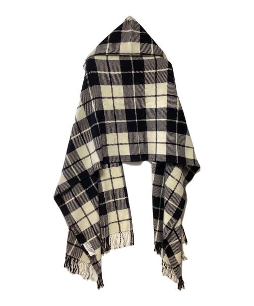 BURBERRY BLUE LABEL（バーバリーロンドンブルーレーベル）BURBERRY BLUE LABEL (バーバリーロンドンブルーレーベル) ロゴ刺繍ポンチョ ホワイト×ブラック サイズ:38の古着・服飾アイテム