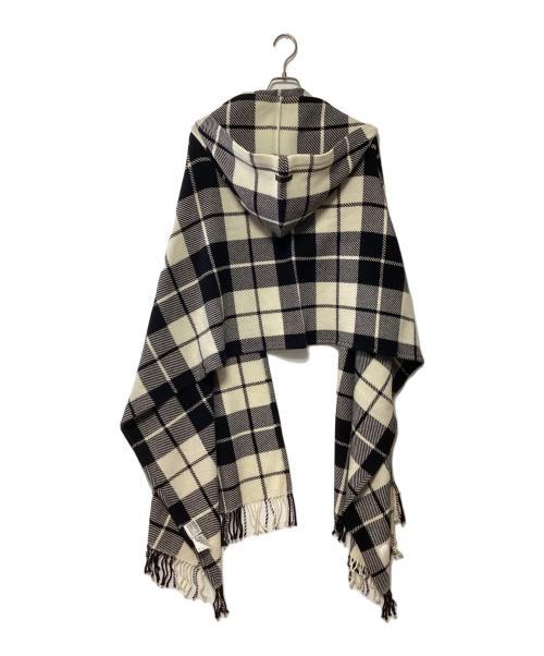 BURBERRY BLUE LABEL（バーバリーロンドンブルーレーベル）BURBERRY BLUE LABEL (バーバリーロンドンブルーレーベル) ロゴ刺繍ポンチョ ホワイト×ブラック サイズ:38の古着・服飾アイテム