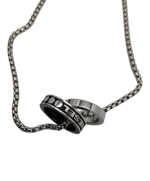 DIESEL（ディーゼル）DIESEL (ディーゼル) ダブルリングモチーフネックレス シルバーカラー×ブラックの古着・服飾アイテム
