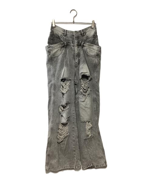 THE TOE（ザ・トゥー）THE TOE (ザ・トゥー) LexingtonDoubleBeltDenimPants グレー サイズ:Mの古着・服飾アイテム