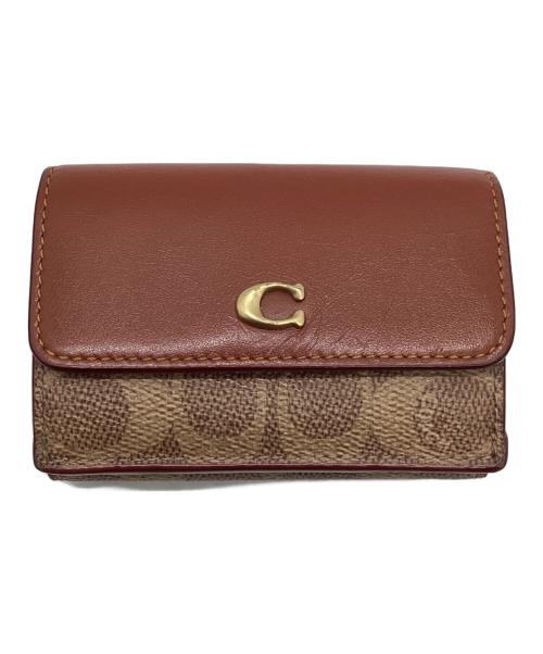 COACH（コーチ）COACH (コーチ) ミニ トライフォールド ウォレット ベージュ×ブラウンの古着・服飾アイテム