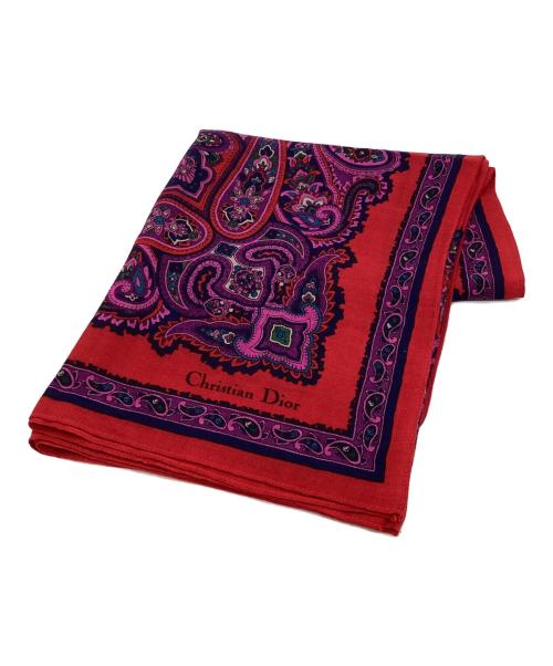 Christian Dior（クリスチャン ディオール）Christian Dior (クリスチャン ディオール) 大判ストール レッド×パープルの古着・服飾アイテム